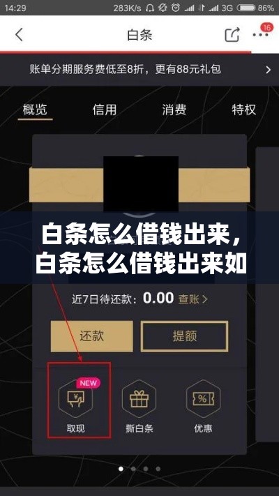 白条怎么借钱出来，白条怎么借钱出来如何提现方法