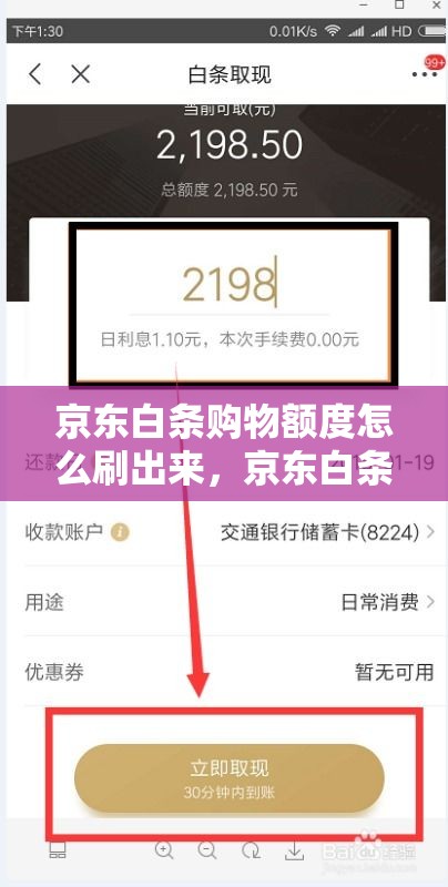京东白条购物额度怎么刷出来，京东白条消费额度怎么提现